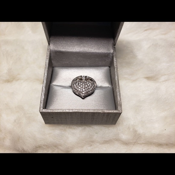 Silver 925 Women’s Crystal Heart Ring Size 7.5 - Picture 4 of 8